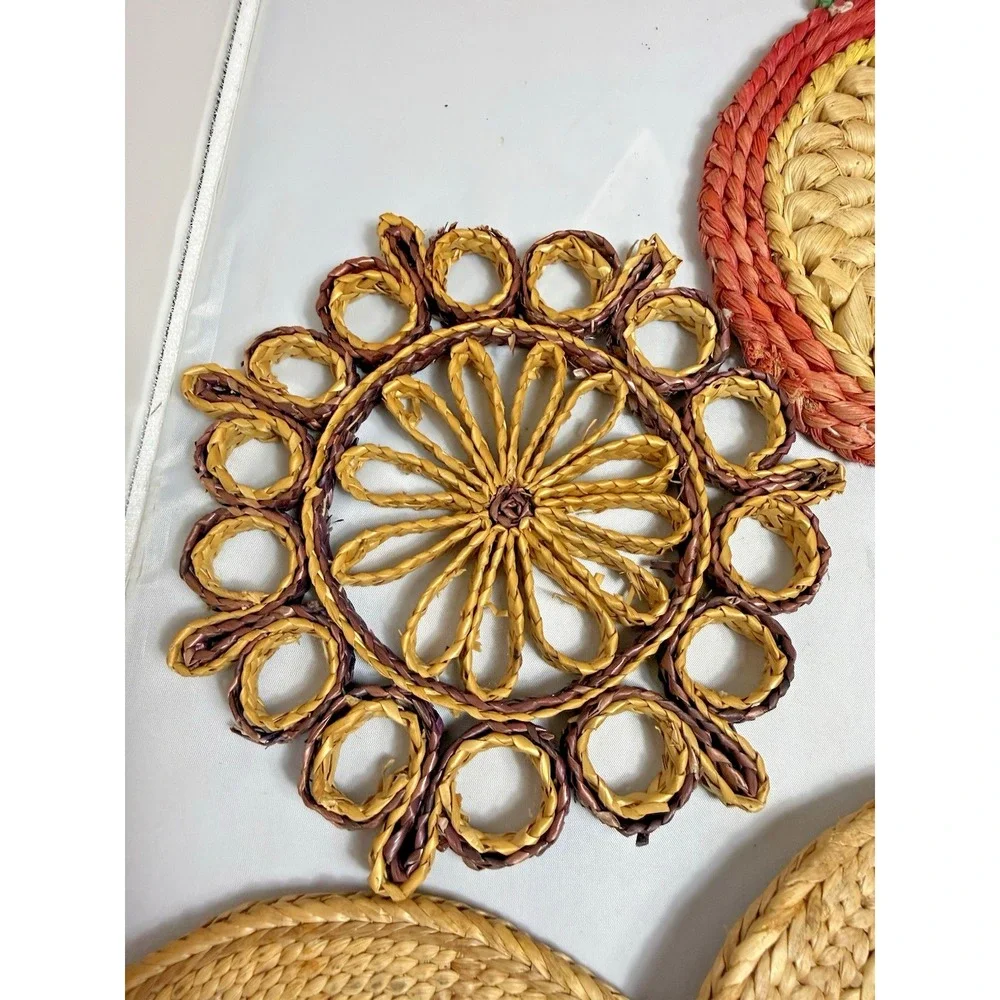 Vintage Raffia Straw Wicker Rattan Trivet Hot Pad Wall Decor Boho Lot Of 10